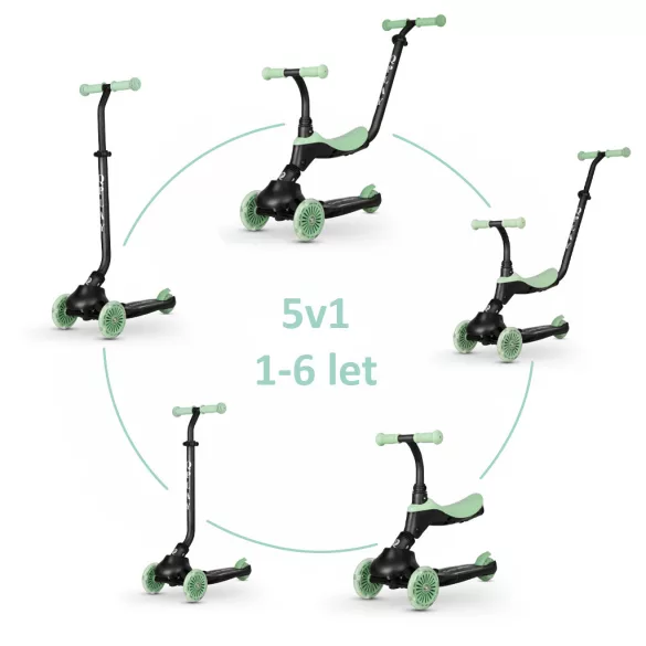 QPLAY odrážadlo / kolobežka Sema Evo s LED svetlami Jade Green, vek 1–6 rokov, do 50 kg