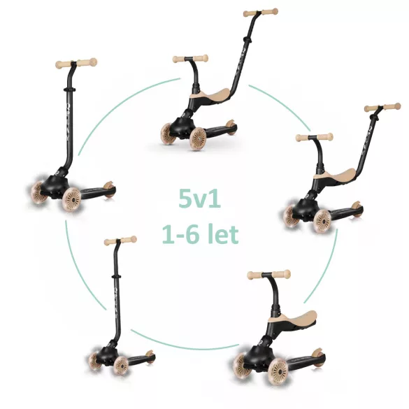 QPLAY Bežecké kolo/kolobežka Sema Evo s LED svetlami pre deti od 1 do 6 rokov do 50 kg – Khaki