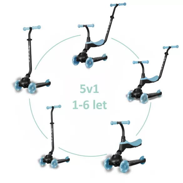 Kolobežka Qplay Sema Evo 3 v 1 pre deti od 1 do 6 rokov, do 50 kg – Sky Blue
