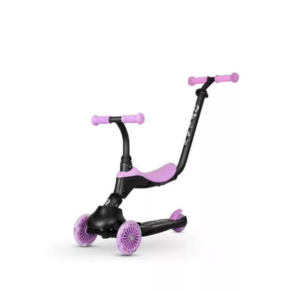 QPLAY odrážadlo/kolobežka Sema Evo s LED svetlami Violet, vek 1 – 6 rokov, do 50 kg