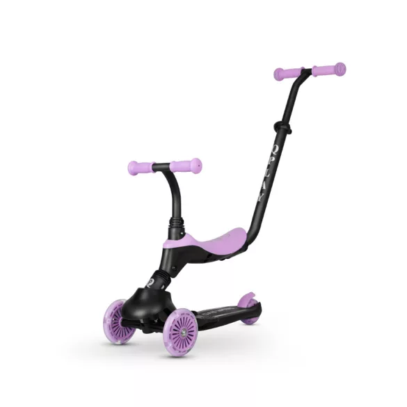 QPLAY odrážadlo/kolobežka Sema Evo s LED svetlami Violet, vek 1 – 6 rokov, do 50 kg