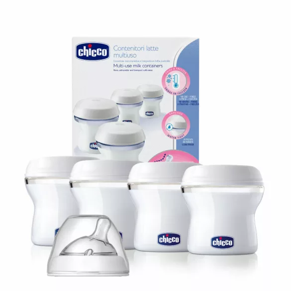 Chicco NaturalFelling Nádoby na mlieko, 4x150 ml na skladovanie materského mlieka, multifunkčné nádoby