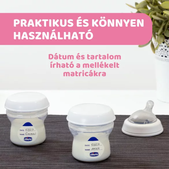 Chicco NaturalFelling Nádoby na mlieko, 4x150 ml na skladovanie materského mlieka, multifunkčné nádoby