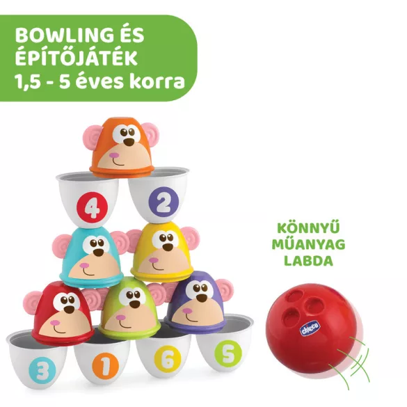 Chicco Monkey Strike – opičia bowlingová a stavebná hračka, aktívny šport a hra