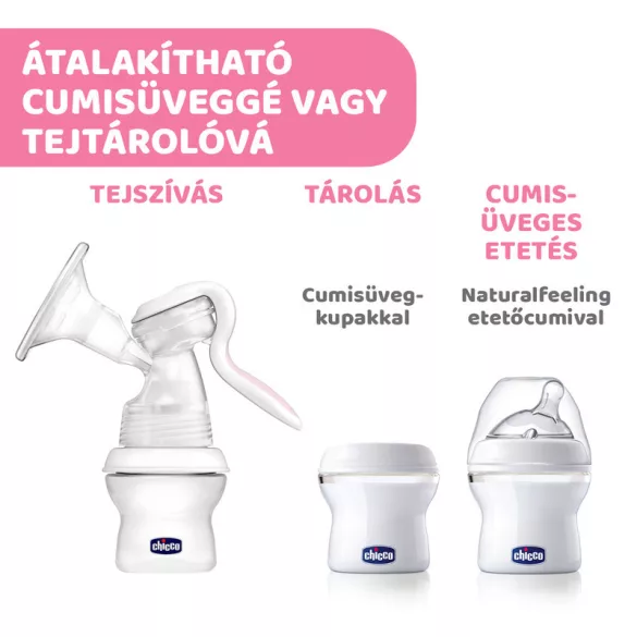 Chicco NaturalFeeling ručná odsávačka mlieka, použiteľná s fľašou NaturalFeeling
