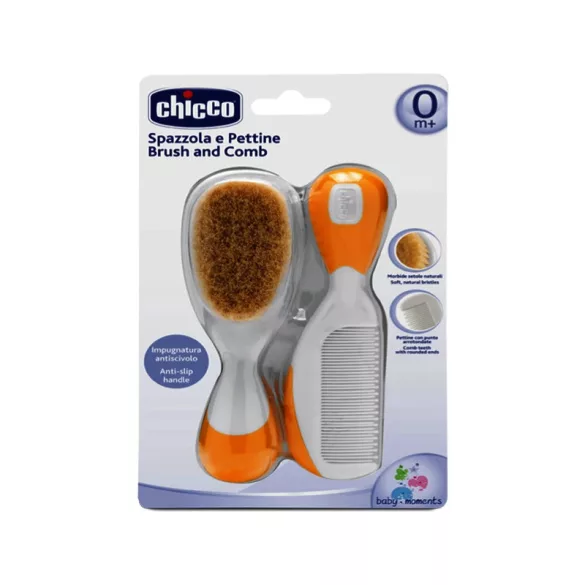 Chicco Hrebeň-kefka na vlasy s prírodnými štetinami – oranžová kefka