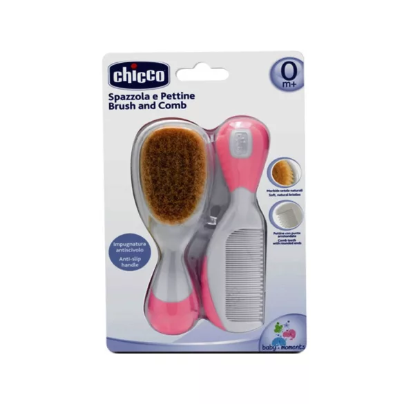 Chicco Hrebeň-kefka na vlasy s prírodnými štetinami – ružová kefka
