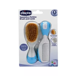   Chicco Hrebeň a kefa na vlasy s prírodnými štetinami – modrá kefa