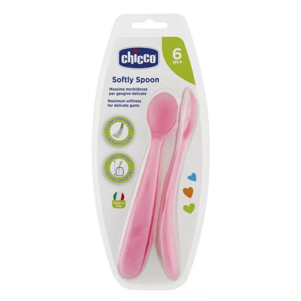 Chicco Silikónová lyžička s ohybnou hlavicou, 2 ks, protišmykový úchop