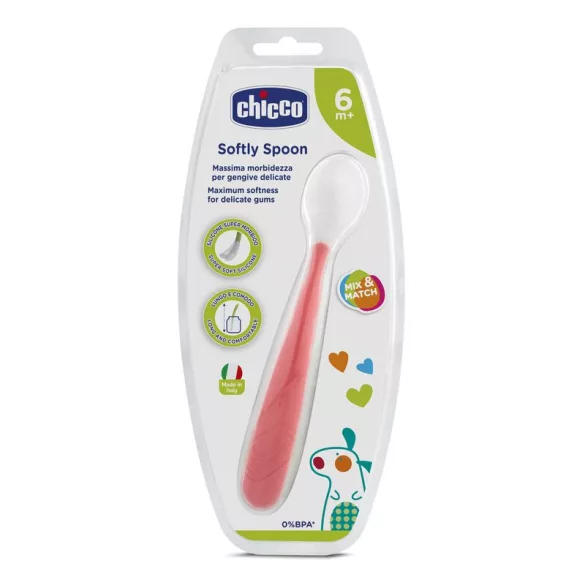 Chicco Red Up mäkká silikónová lyžička, červená