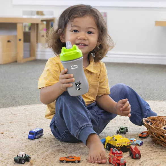 Chicco Kids Pop-Up, 350 ml, fľaša so slamkou, 2 roky, modrá