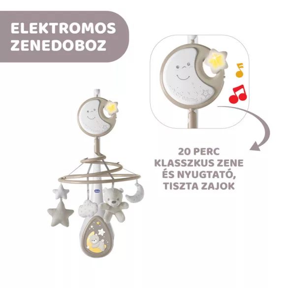 Chicco Next 2 Dreams hudobná otočná hračka – nočné svetlo Neutral