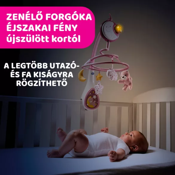 Chicco Next 2 Dreams hudobná otočná hračka – nočné svetielko, ružová