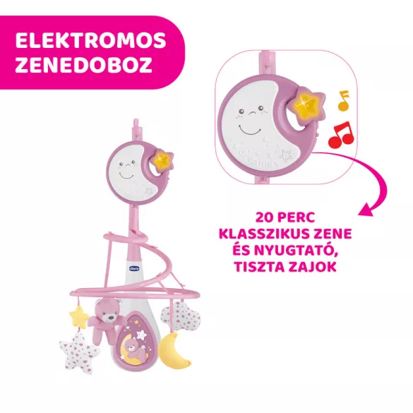 Chicco Next 2 Dreams hudobná otočná hračka – nočné svetielko, ružová