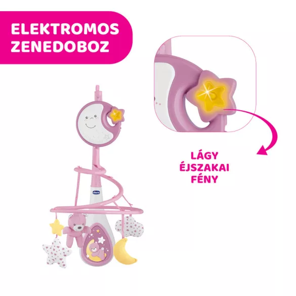 Chicco Next 2 Dreams hudobná otočná hračka – nočné svetielko, ružová
