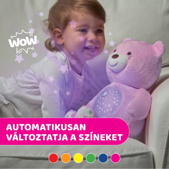 Chicco Baby Bear plyšový medvedík s projektorom a nočným svetlom – ružový
