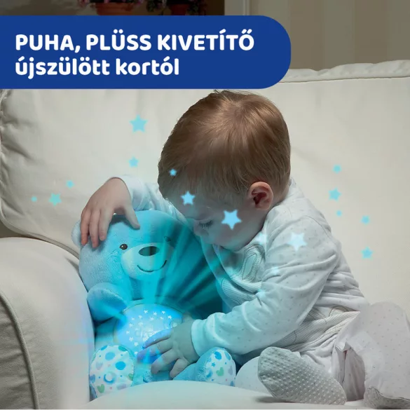 Chicco Baby Bear plyšový medvedík s projektorom a nočnou lampičkou – modrý