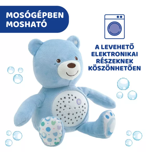 Chicco Baby Bear plyšový medvedík s projektorom a nočnou lampičkou – modrý