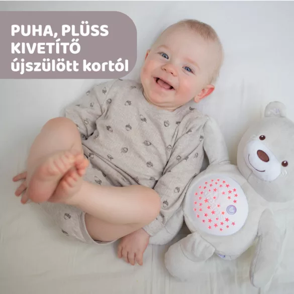 Chicco Baby Bear plyšový medvedík s projektorom a nočnou lampičkou – neutrálna farba