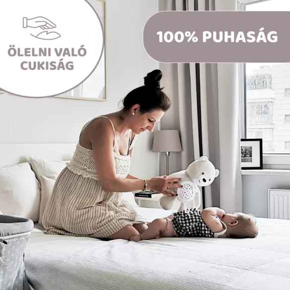 Chicco Baby Bear plyšový medvedík s projektorom a nočnou lampičkou – neutrálna farba