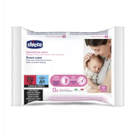 Chicco Utierky na prsia pred a po dojčení – 16 ks, s vitamínom E, glycerínom a prebiotikom Biolin®