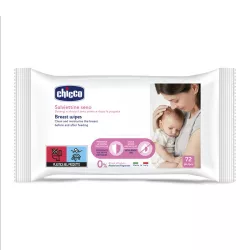   Chicco Utierky na prsia pred a po dojčení – 72 ks, s vitamínom E, glycerínom a prebiotikom Biolin®