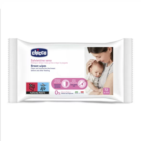 Chicco Utierky na prsia pred a po dojčení – 72 ks, s vitamínom E, glycerínom a prebiotikom Biolin®