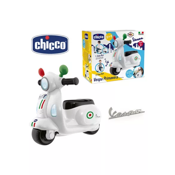 Detský skúter Chicco Vespa Primavera Italia, 12–36 mesiacov, s pohonom nohou, biely
