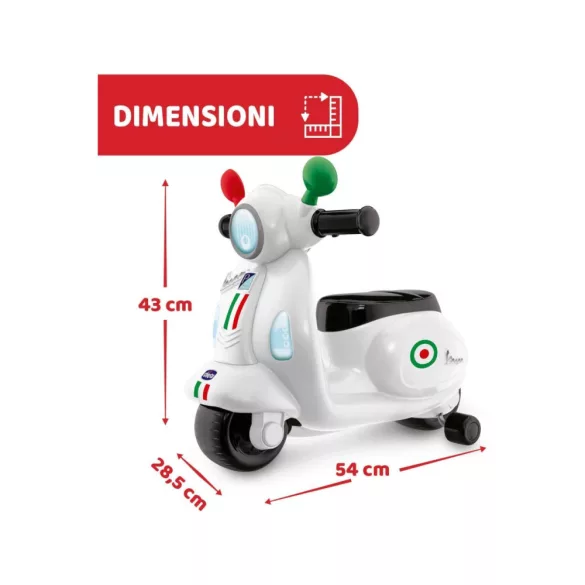 Detský skúter Chicco Vespa Primavera Italia, 12–36 mesiacov, s pohonom nohou, biely