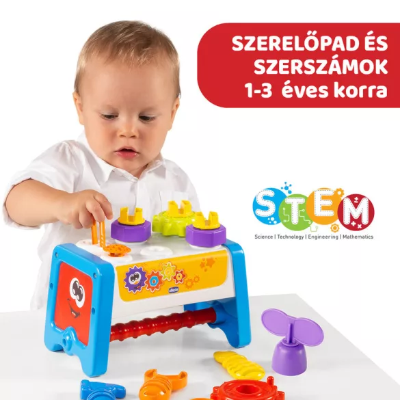 Chicco Montážny stôl a kufrík s náradím 2 v 1 – rozvojová hračka