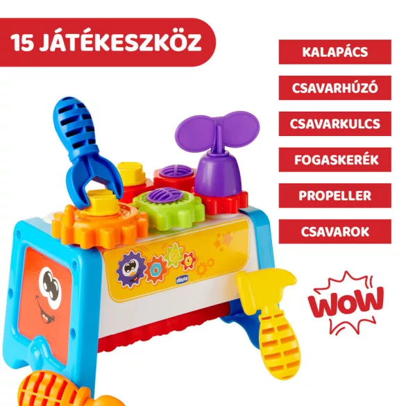 Chicco Montážny stôl a kufrík s náradím 2 v 1 – rozvojová hračka