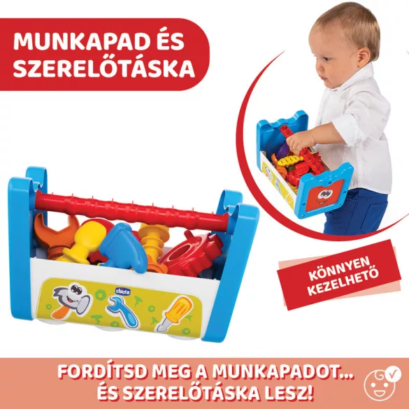 Chicco Montážny stôl a kufrík s náradím 2 v 1 – rozvojová hračka