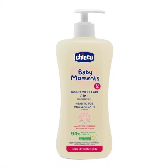 Chicco Micelárny kúpeľ 500 ml – sensitive Baby Moments – bavlníkový olej a vitamín E