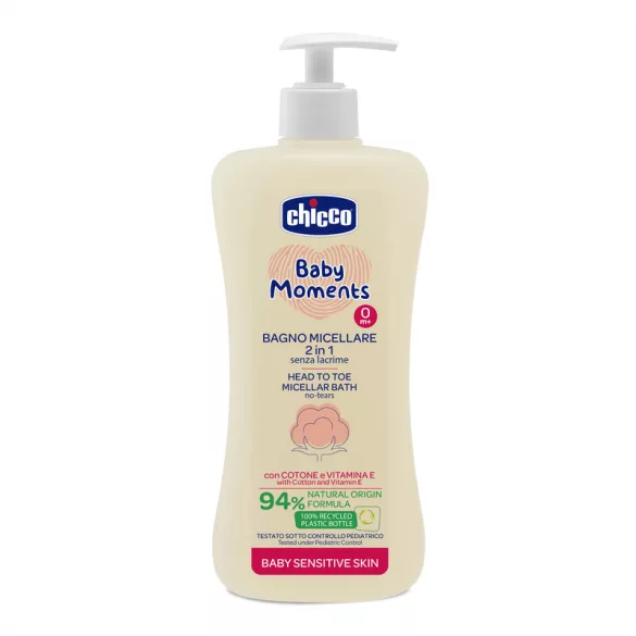 Chicco Micelárny kúpeľ 500 ml – sensitive Baby Moments – bavlníkový olej a vitamín E