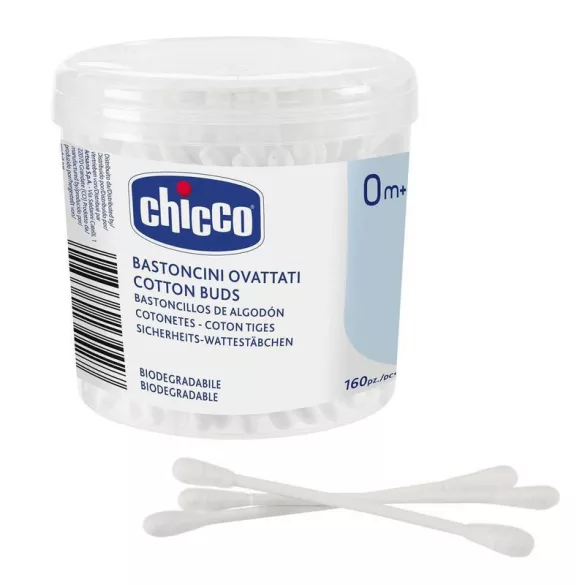 Chicco Tyčinky na čistenie uší z čistej bavlny, 160 ks, biele