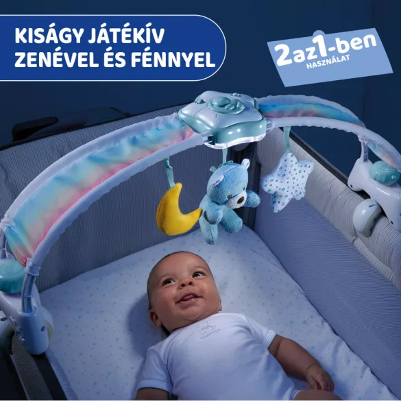 Chicco Rainbow Sky hracia mostík do detskej postieľky a nočné svetlo, na batérie, modrý