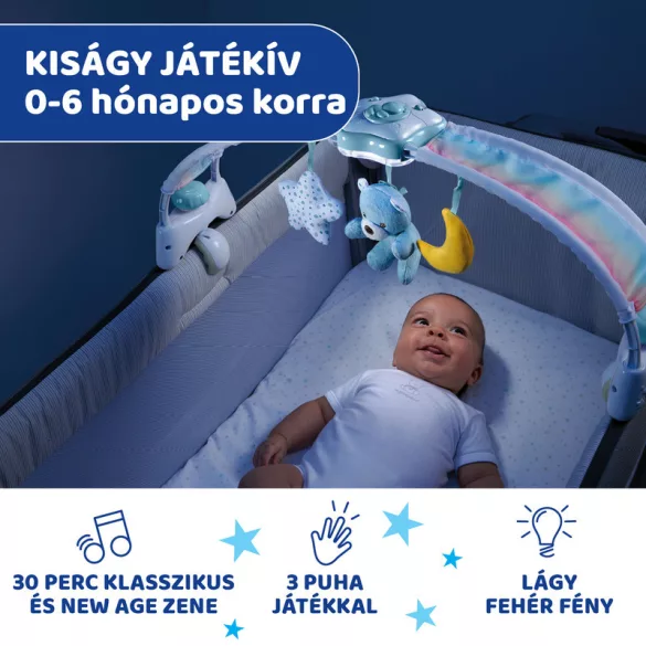 Chicco Rainbow Sky hracia mostík do detskej postieľky a nočné svetlo, na batérie, modrý