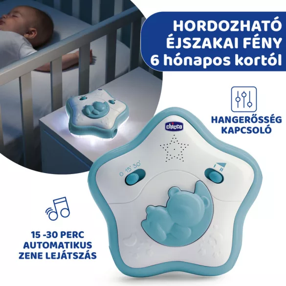 Chicco Rainbow Sky hracia mostík do detskej postieľky a nočné svetlo, na batérie, modrý