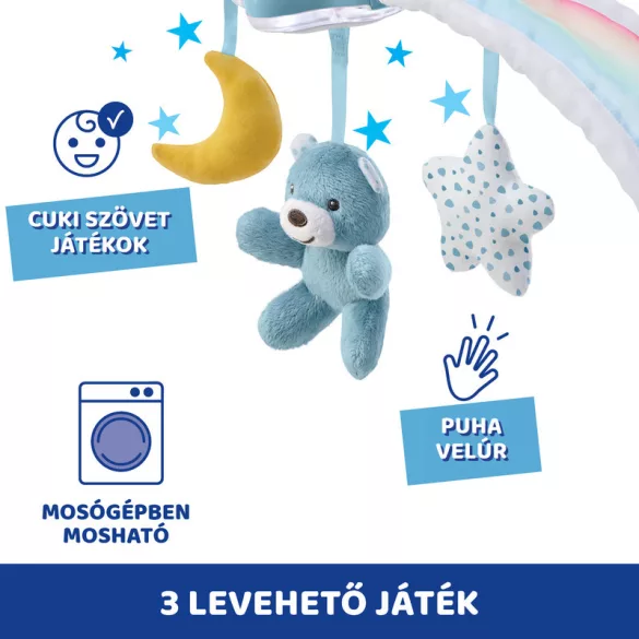 Chicco Rainbow Sky hracia mostík do detskej postieľky a nočné svetlo, na batérie, modrý