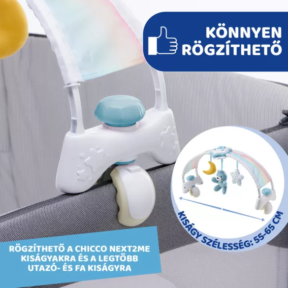Chicco Rainbow Sky hracia mostík do detskej postieľky a nočné svetlo, na batérie, modrý