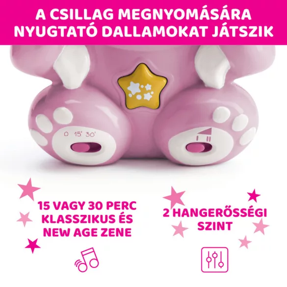 Chicco Rainbow Bear – medvedík s hudobným a svetelným projektorom, na batérie, ružový