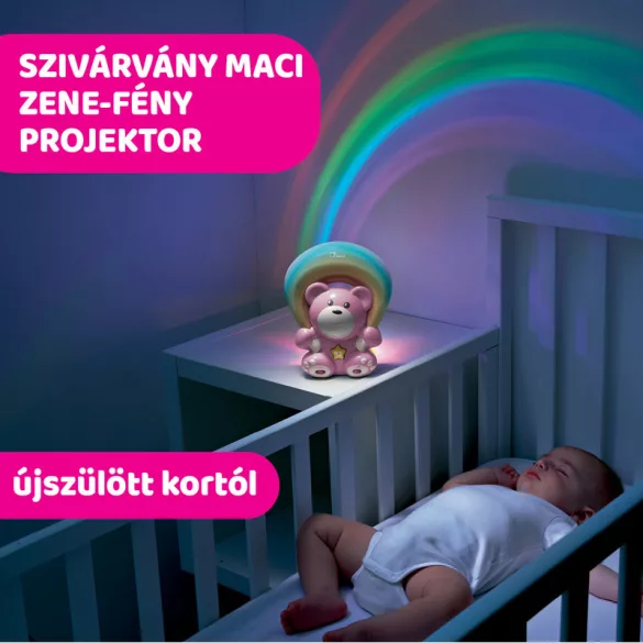 Chicco Rainbow Bear – medvedík s hudobným a svetelným projektorom, na batérie, ružový