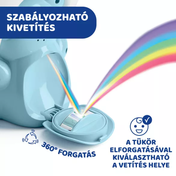 Chicco Rainbow Bear – hudobný a svetelný projektor s medvedíkom, na batérie, modrý
