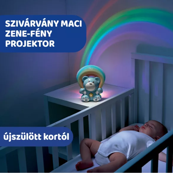 Chicco Rainbow Bear – hudobný a svetelný projektor s medvedíkom, na batérie, modrý