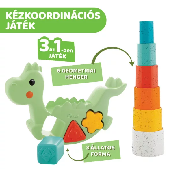 Chicco Hojdacia stavebná hračka s dinosaurom 2 v 1 ECO+ z ekologického materiálu