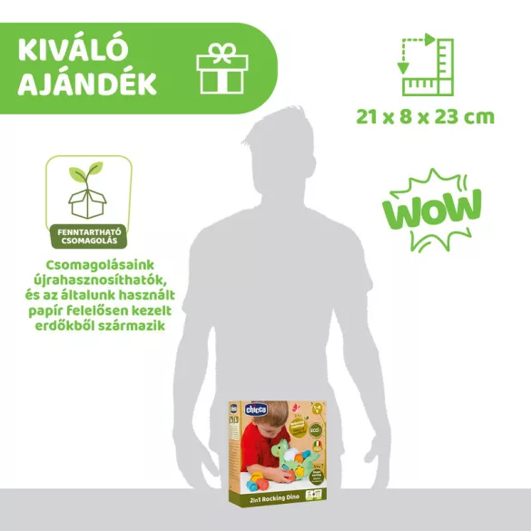 Chicco Hojdacia stavebná hračka s dinosaurom 2 v 1 ECO+ z ekologického materiálu
