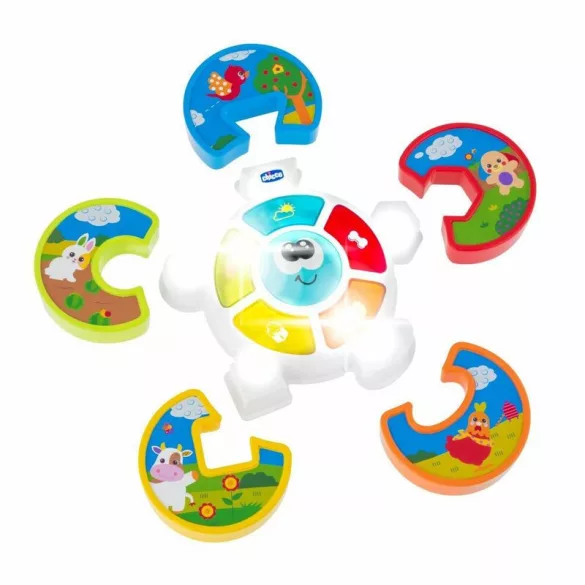 Chicco Kvetinové puzzle so zvieracími figúrkami – zvuk a svetlo Guess the animal