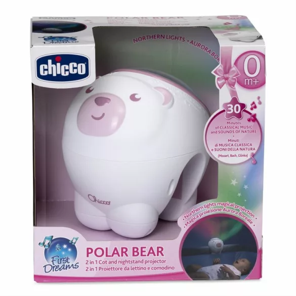 Chicco Polárny medveď projektor na detskú postieľku, stôl Polar Bear ružová