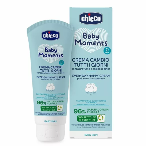 Chicco Krém na zadoček na každodenné použitie 100 ml bez oxidu zinočnatého, bez vône, 96 % prírodný
