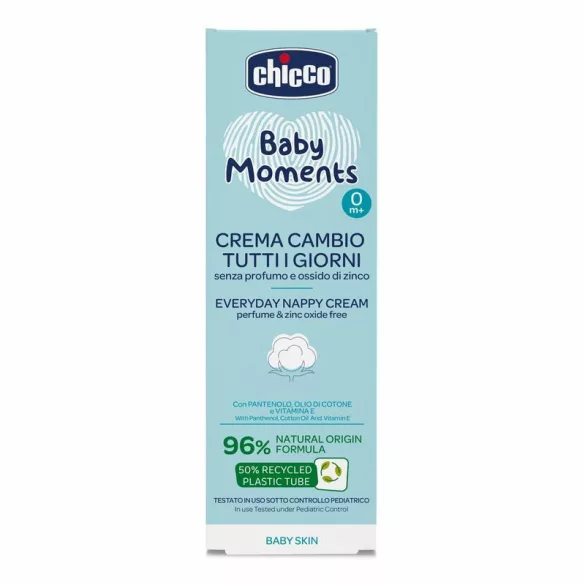 Chicco Krém na zadoček na každodenné použitie 100 ml bez oxidu zinočnatého, bez vône, 96 % prírodný